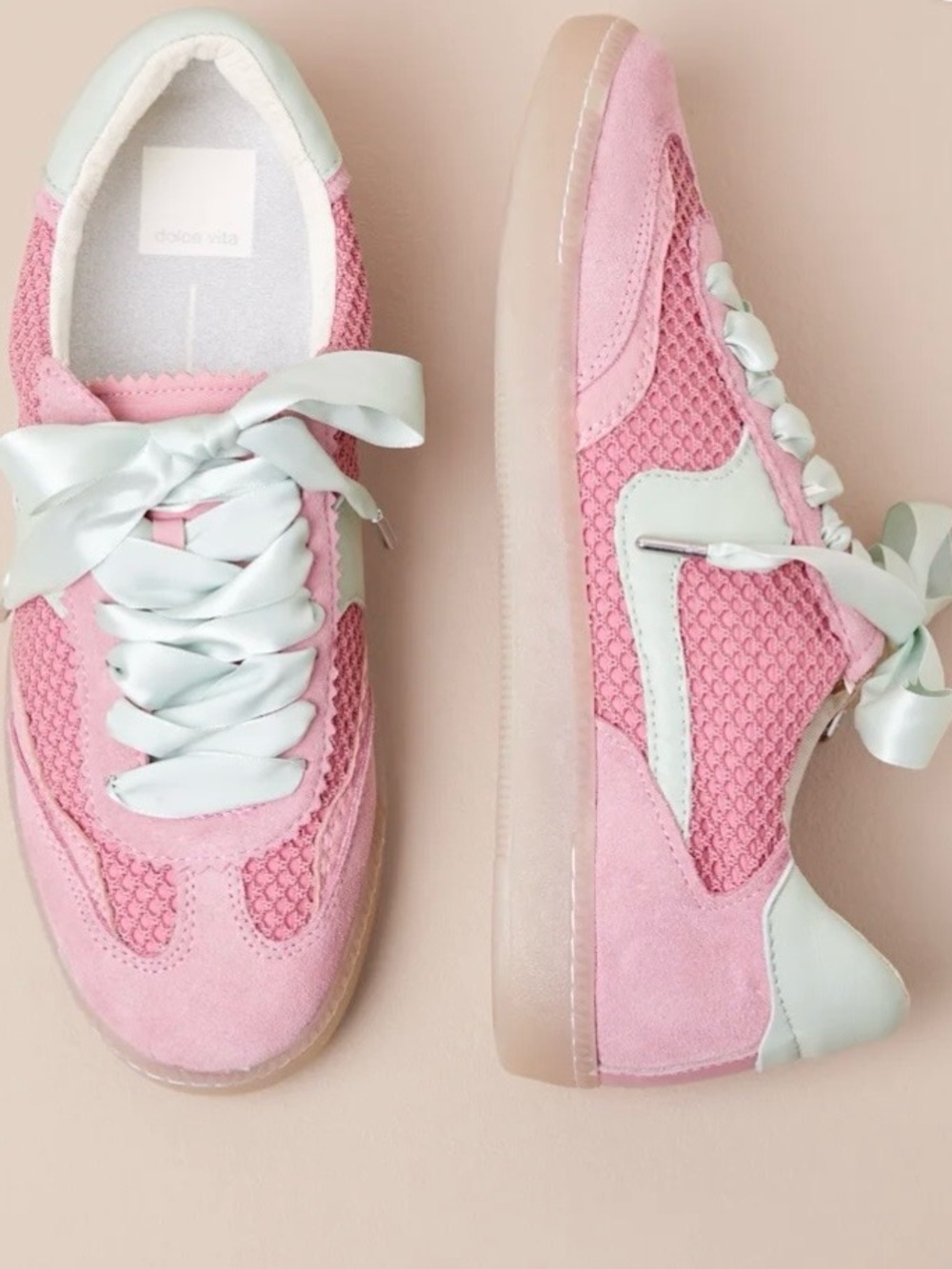 Dolce Vita Pink and Mint Ribbon Lace Up Sneakers